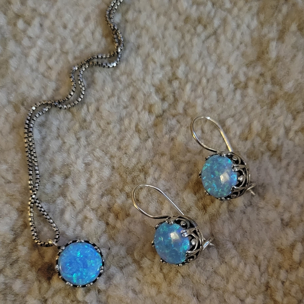 SILPADA 925 Blue Opal Necklace and Earrings